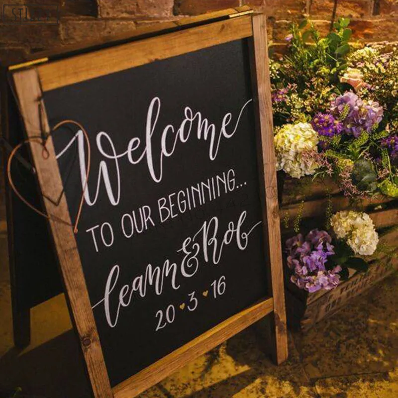 

STIZZY Wall Decal Blackboard Wedding Welcome To Our Beginning Sign Stickers Name Date Custom Personalized Decor Design TimberW25