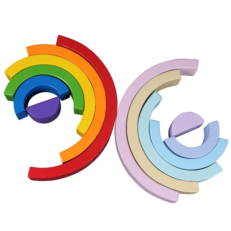 Najtaniej 2019 nowy kolorowe drewno tęczy klocki zabawki kreatywny montaż drewniane bloczki koło zestaw zabawek edukacyjnych dla dzieci