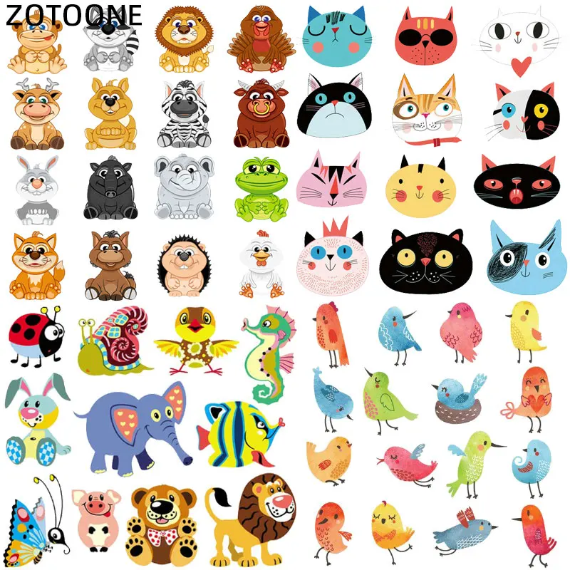 

ZOTOONE Cute Animal Set Iron On Transfers for Clothing Bird Cat Kids Patches Sticker DIY Thermal Heat Transfer T-shirt Printed G
