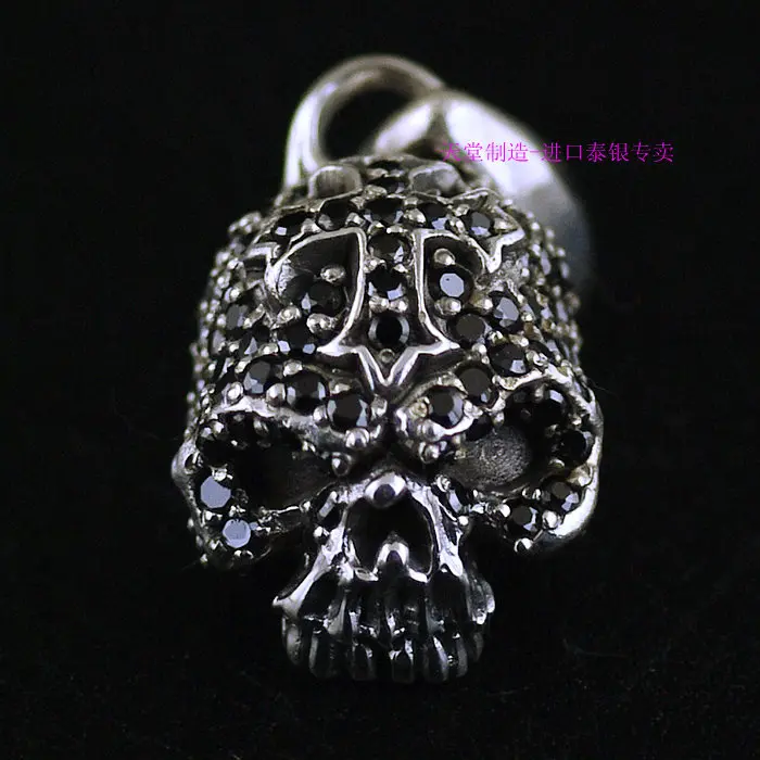 

Thailand imports, 925 silver cross seal stereo full Zircon skull Silver Pendant