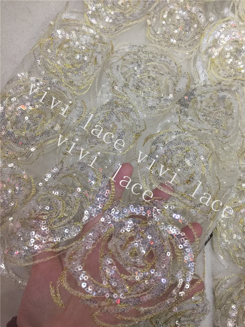 

5 yards HT033 # gold silver sequin embroidery tulle mesh good quality lace fabric for dress sawing/party dress/occassion