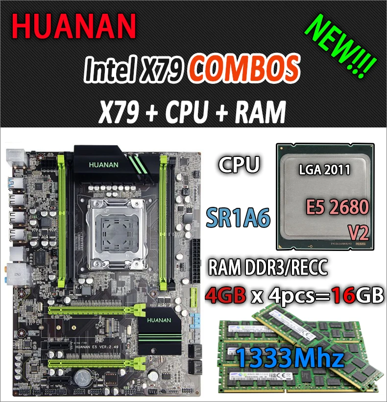 

HUANAN ZHI V2.49 X79 motherboard LGA2011 ATX combos E5 2680 v2 SR1A6 4 x 4G 16GB 1333Mhz USB3.0 SATA3 PCI-E NVME M.2 SSD