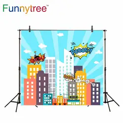 Funnytree фоны для фотосъемки студия супергерой город мультфильм дети Профессиональный фон фотобудка для фотосессии с принтом