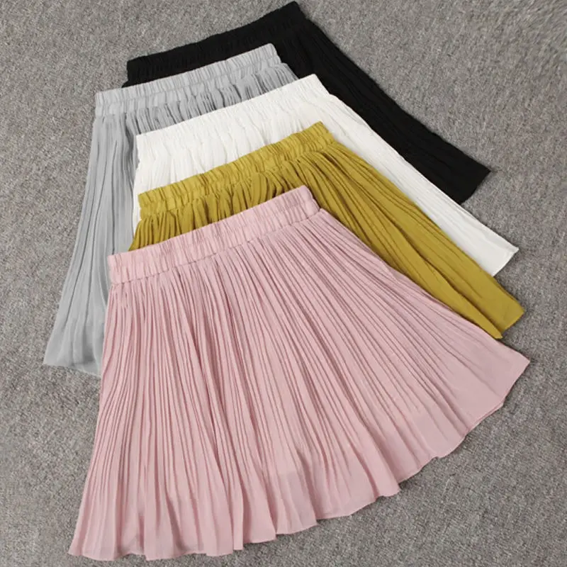 

Spring High Waist Chiffon Pleated Skirt Women Harajuku Summer Mini Skirt Jupe Femme Sexy Beach Skirt Short Ladies Skirts C5308