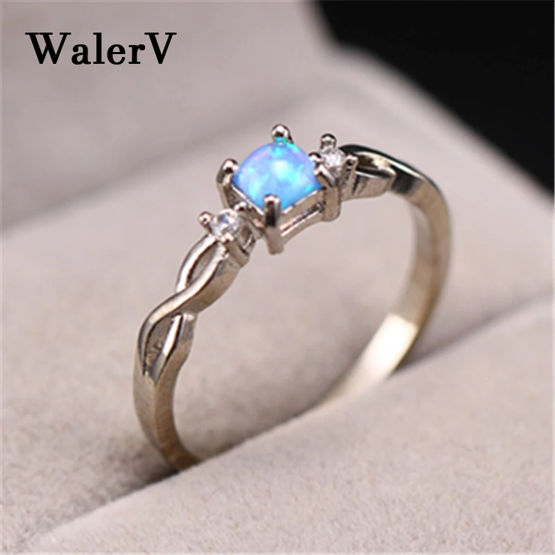 WalerV for Women Set Simple Charm Square Blue Fire Opal