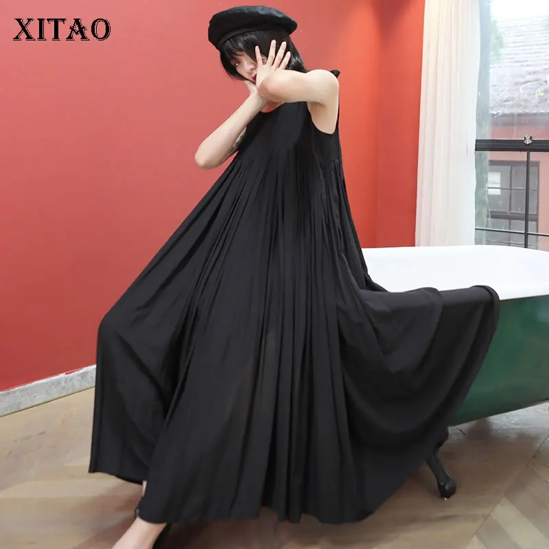 

XITAO Sexy Off Shoulder Black Maxi Dress Summer Clothes for Women Sleeveless 2019 New Casual Loose Fashion Pullover WBB4400