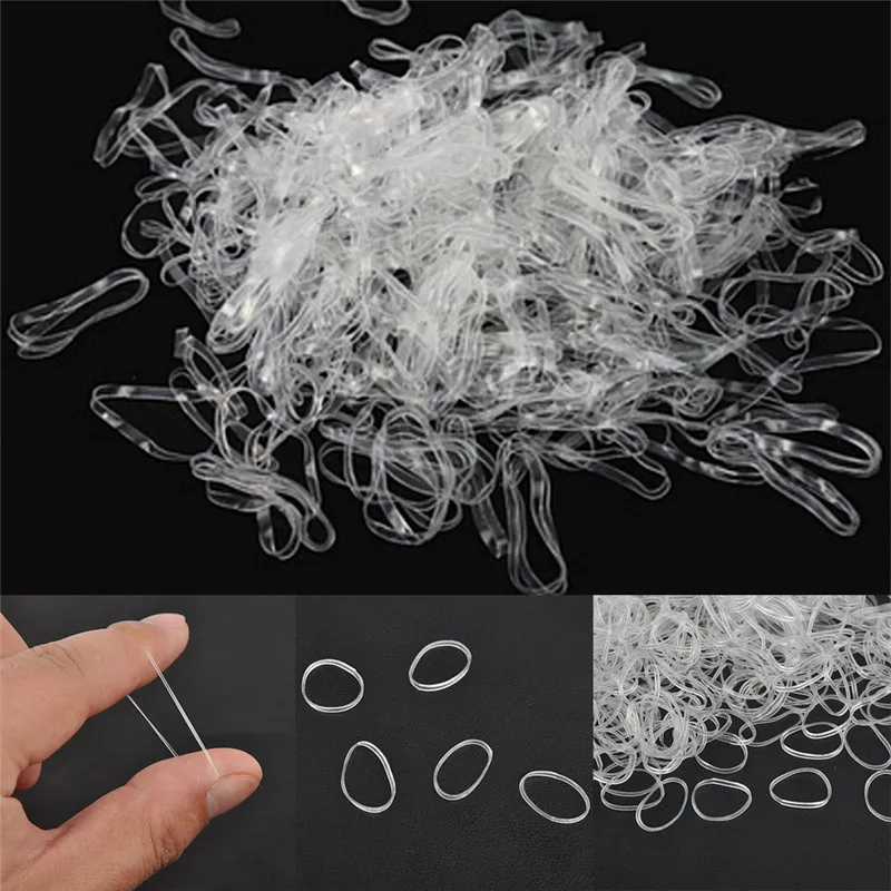 

200/500PCS /bag Hair Rubber Cord Rubber Band Transparent White 2mm Clear Ponytail Holder Elastic Rubber