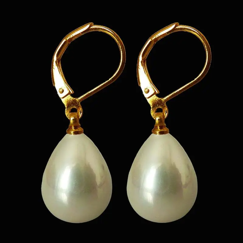 

Free shipping Hot selling natural +12x16mm drop white fashion shell pearl earring & eardrop