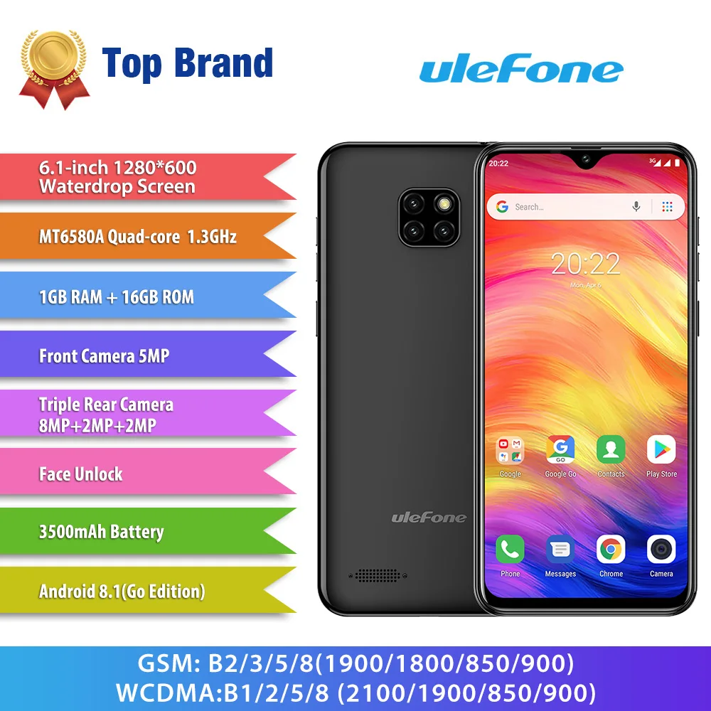 

Ulefone Note 7 Smartphone 3500mAh 19:9 Quad Core 6.1 Waterdrop Screen 16GB ROM Mobile phone Cellphone Android 8.1