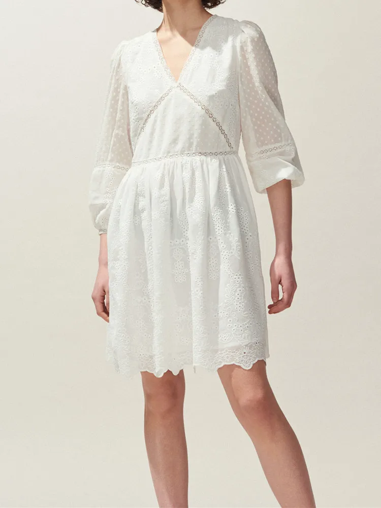 

Lace Dress New 2019 For Women Lantern Sleeve Loose Robe Femme Short Style
