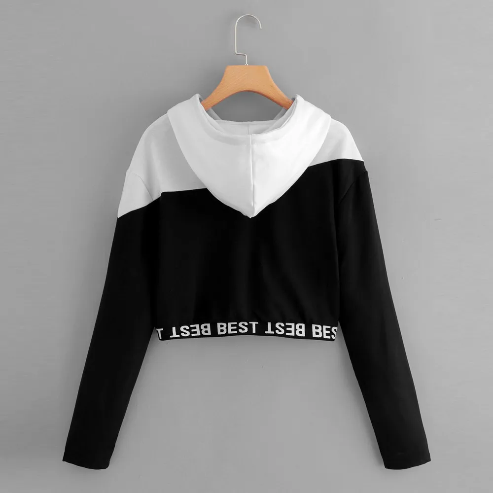 Cool Sweatshirt Patchwork Hip Hop patchwork Long Sleeve Pullover contrast Hoodie letter printing Short Women high quality W30718