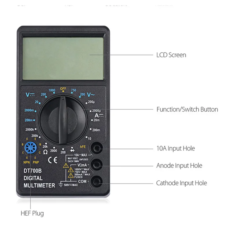 DT700B цифровой мультиметр AC DC Вольтметр Multimetro Напряжение Ток Сопротивление Тест er для электрического мультиметр диод тест