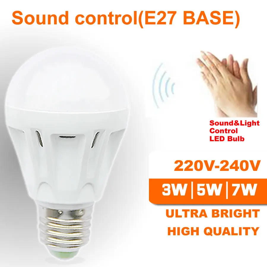 a! 220V 240V Sound Voice Activated control Sensor LED bulb E27 led Lamp Light