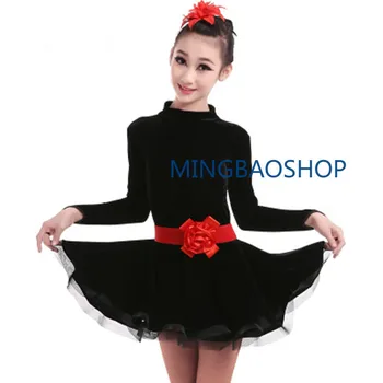 

Children Girl Black Blue Velvet Latin Dresses Gymnastics Dancewear Competition Dance Costume Child Ballroom Dance Dress For Girl