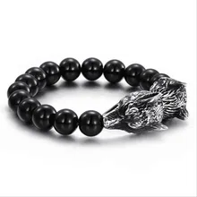 Модные мужские ювелирные изделия не вышитые стальной браслет с волчьей головой натуральный камень браслет мужские браслеты с бисером Pulseira Masculina