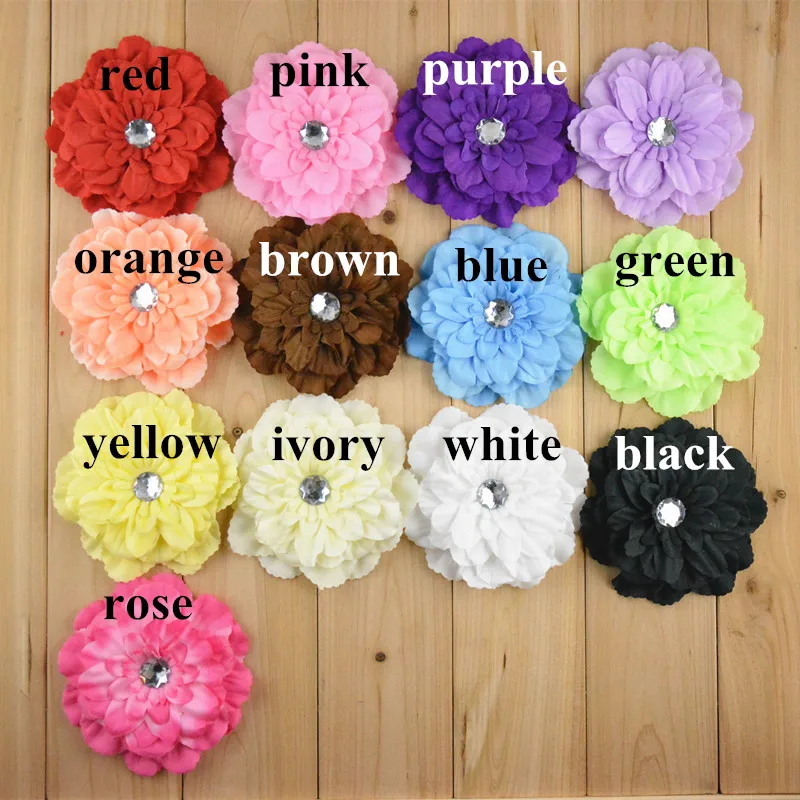 Yundfly 10pcs Peony Flower With Acrylic Button For Children Hair Accessories Artificial Flowers For Baby Headbands