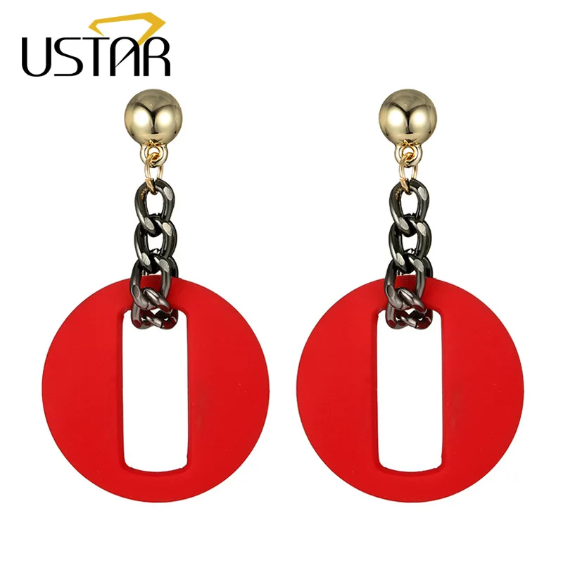 

USTAR New Round Statement Earrings for Women Geometric Dangle Drop Earrings female 2018 Fashion Jewelry hanging Oorbellen gifts