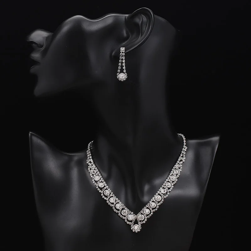 Bridal Jewelry Sets TREAZY Silver Color Rhinestone Crystal for Women Necklace Earrings Bracelet Set Wedding Accessories