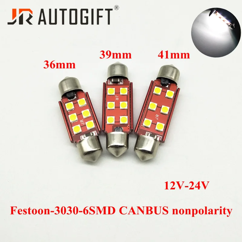 

20PCS Spuer Bright 12V-24V Dome Canbus Festoon 36/39/41mm C5W 3030 Chip 6SMD Canbus car license plate Interior Reading Bulb