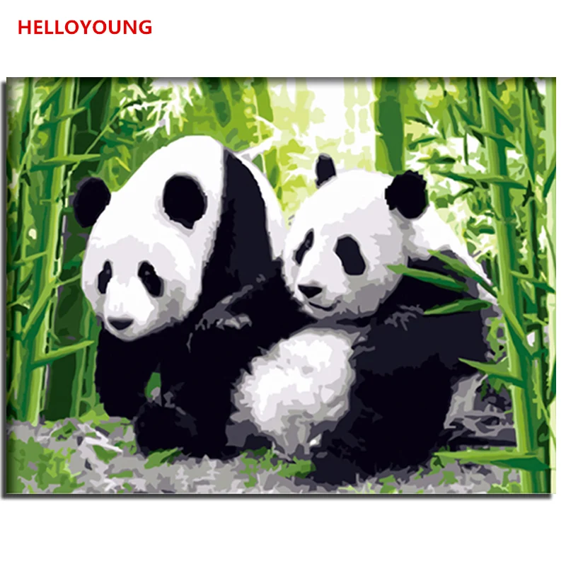 HELLOYOUNG ручная роспись маслом сокровище панда цифровая живопись по номерам Масляные картины китайские картины-свитки домашний декор