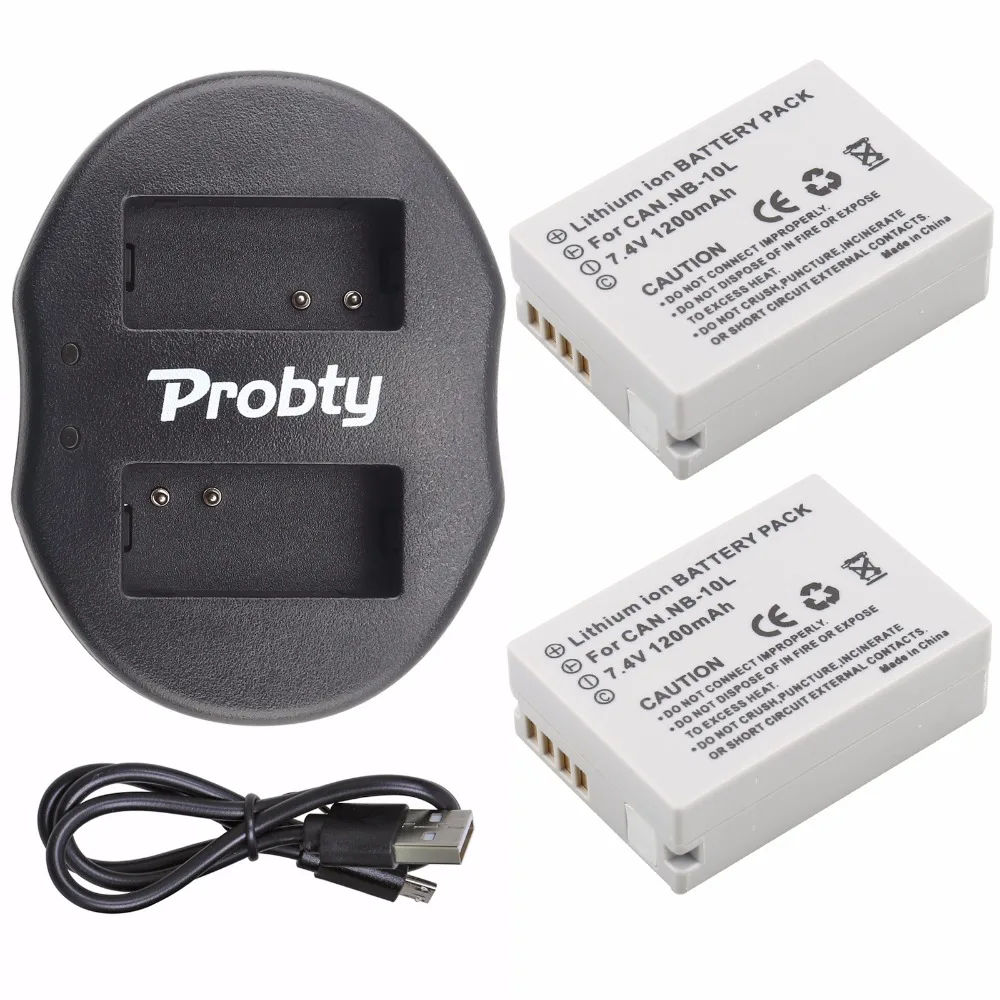 2Pcs Probty Nb-10L Nb 10L Battery + Usb Caricatore Doppio Per Canon Powershot G15 G1X G16 Sx50 Sx40 G3X Sx40Hs Sx50Hs Sx60Hs Macchina Fotografica