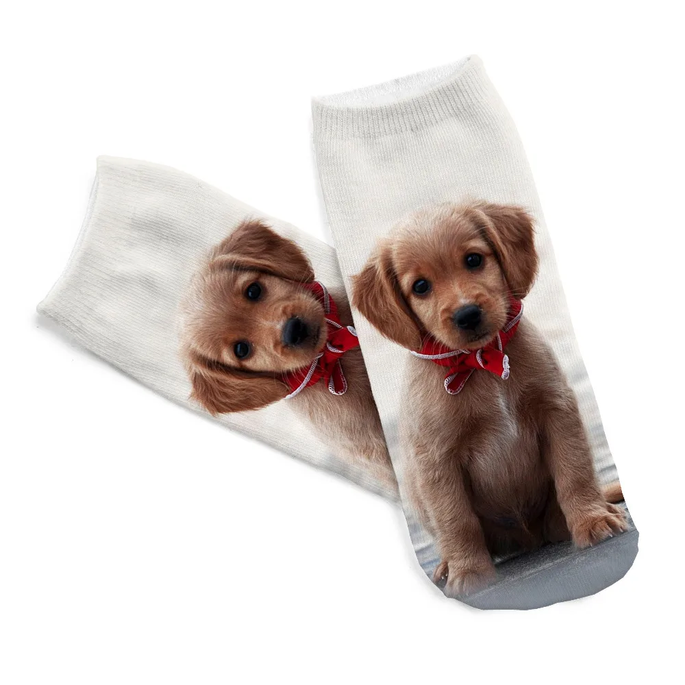 New Arrival 1Pair 3D Brown Color Dogs Printed Socks Unisex Cute Low Cut Ankle Socks Cotton Material White Color