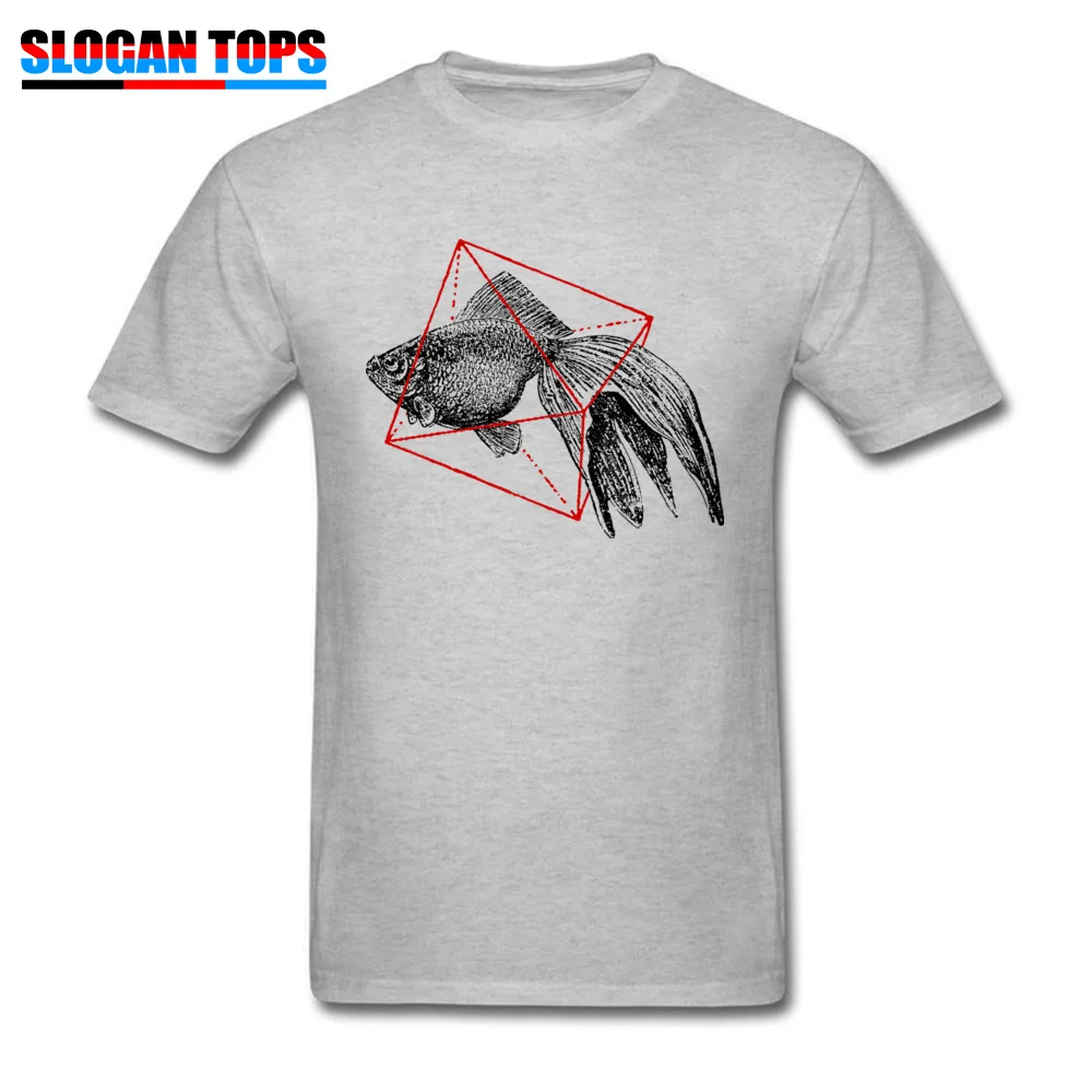 2018 Men's Tops T Shirt Fish In Geometrics Unique T-shirts 100% Cotton Short Sleeve Crazy Sweatshirts Crew Neck Fish In Geometrics grey