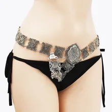 Cadena de cuerpo de danza del vientre Vintage Bohemia collar con colgante de mariposa de flor tallada en plata Cadena de cinturón de mujer joyería gitana turca