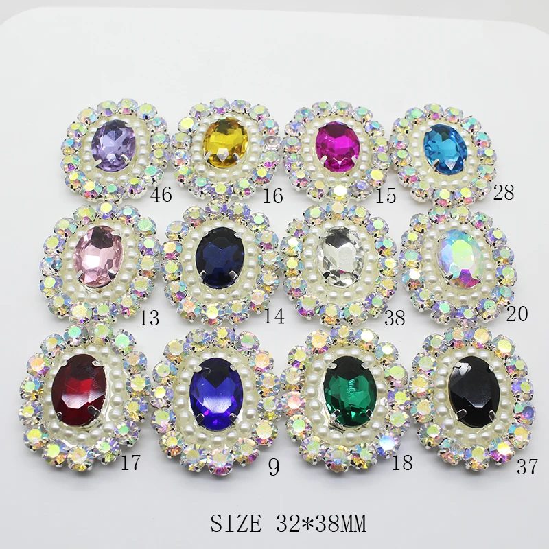 

ZMASEY NEW Fashion Glass Buttons 32*38MM 5Pcs/Lot Sewing Rhinestones Button Decoration Holiday Party DIY Handwork Accessories