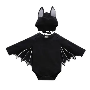 

Baby Jumpsuit Autumn Baby Girl Boy Halloween Clothes Black Bat Costume Newborn Cotton Cloak Romper with Hat Outfit