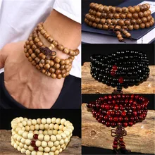 108 perles 8mm bois de santal naturel bouddhiste bouddha bois prière perlée noeud noir ébène unisexe hommes Bracelets & Bracelets pour femmes(China)
