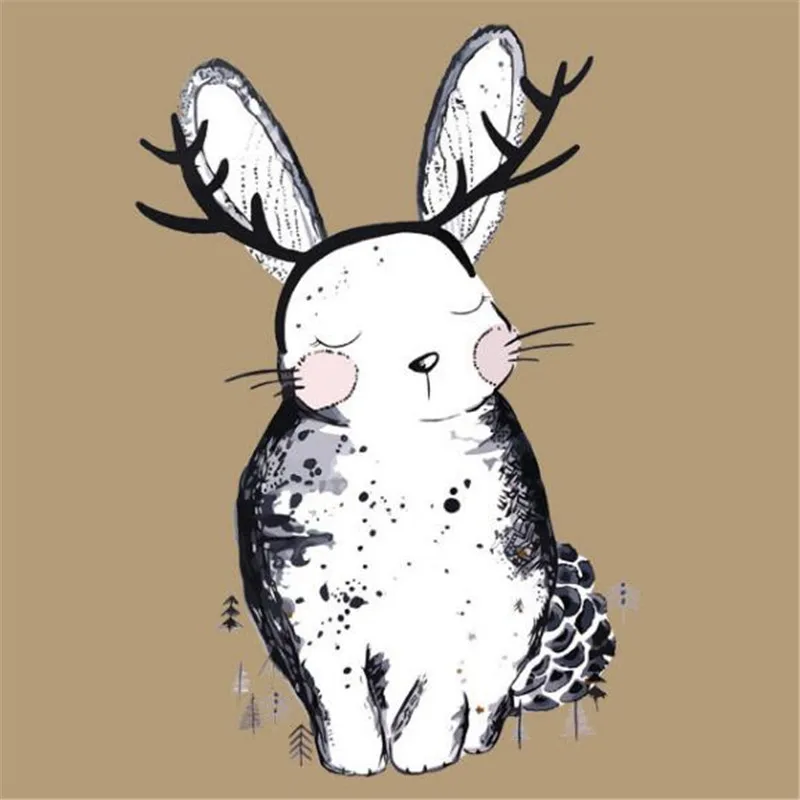 

Fashion Patch DIY Clothes rabbit pink face 3d stickers Thermal Transfer Printing Iron on patches for clothing T shirt Women