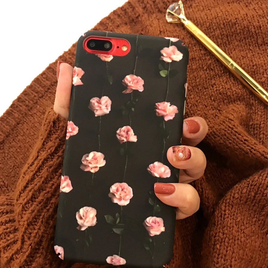

Vintage Flower Hard Phone Case For iphone 6 6s 7 8 Plus Rose Floral Cases Cover For iphone X XS Coque All Inclusive Matte Cases