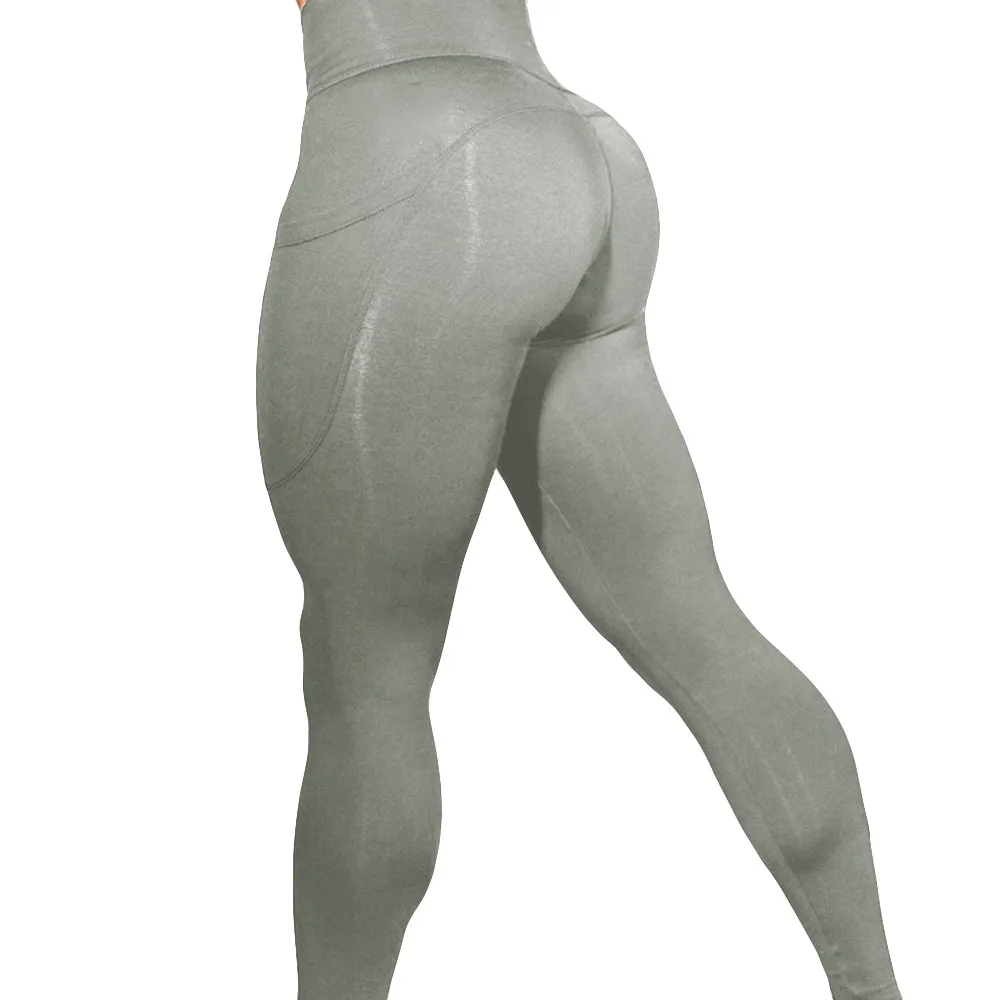 Women Fitness Leggings Solid Color With Pocket High Waist Fitness Gym