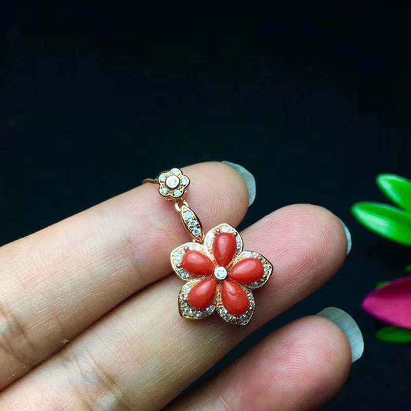 Vintage red coral pendant for party 5 pieces 4 mm * 6 mm natural preciouse coral pendant solid 925 sterling silver coral jewelry