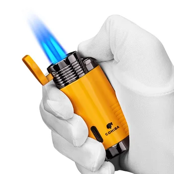 

Cohiba Metal Gas Butane 3 Torch Jet Flame Cigar Lighter With Punch Cigarette Windproof Lighters Gift Box CB-0803