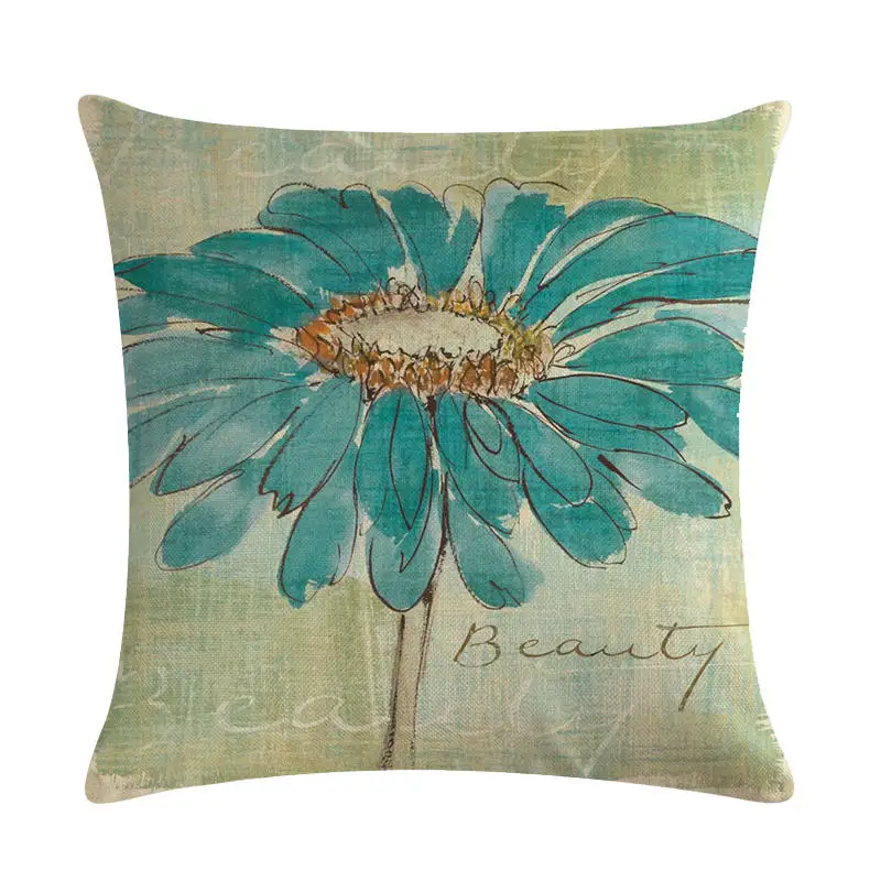 45cm*45cm An antique blue Chrysanthemums linen/cotton throw pillow covers couch cushion cover home decorative pillows
