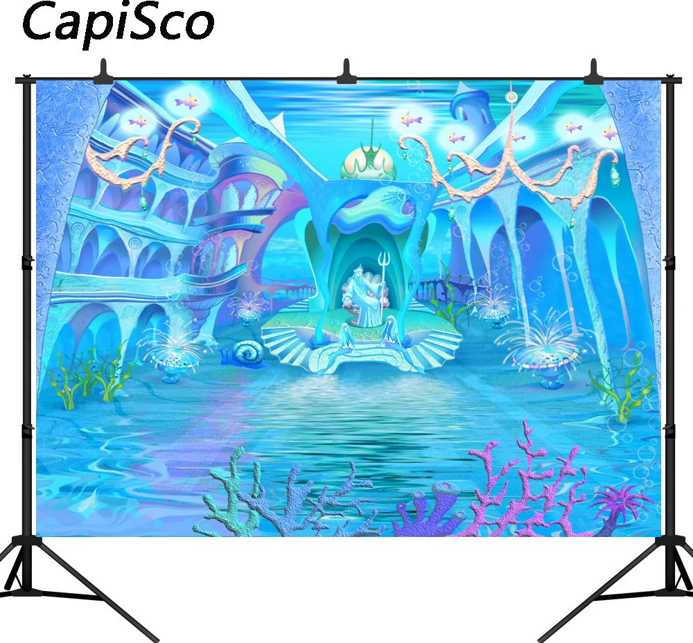 

Capisco Undersea palace little Mermaid happy birthday children Photography studio Background professional indoor Photo Backdrop