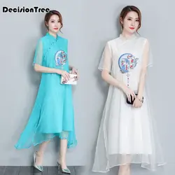 2019 Новый аозай cheongsam народном стиле вьетнамские халаты костюм шифон aodai Изящные элегантное, со стоячим воротником аозай платье