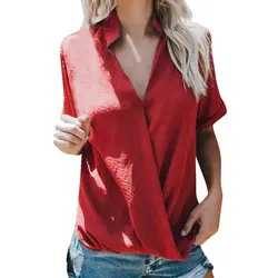 Модные женские повседневные топы с длинными рукавами и блузки элегантная рубашка с v-образным вырезом Свободная шифоновая хипстерская