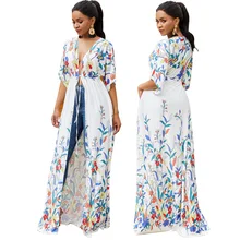 Летнее женское платье макси, пляжный кардиган, комбинезон на завязках, женский халат, Сексуальные вечерние платья, женские платья с принтом