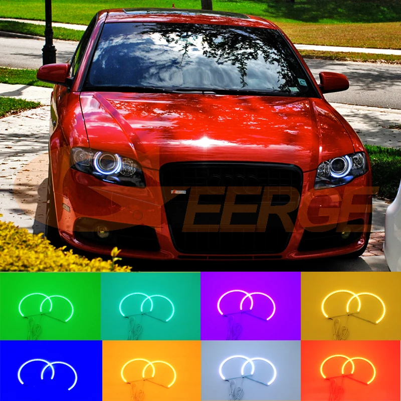 For Audi A4 S4 RS4 2005 2006 2007 2008 2009 Xenon headlight Excellent Angel Eyes Multi-Color Ultra bright RGB LED Angel Eyes kit for chrysler voyager grand voyager 2005 2006 2007 excellent ultra bright rgb multi color led angel eyes halo rings led light