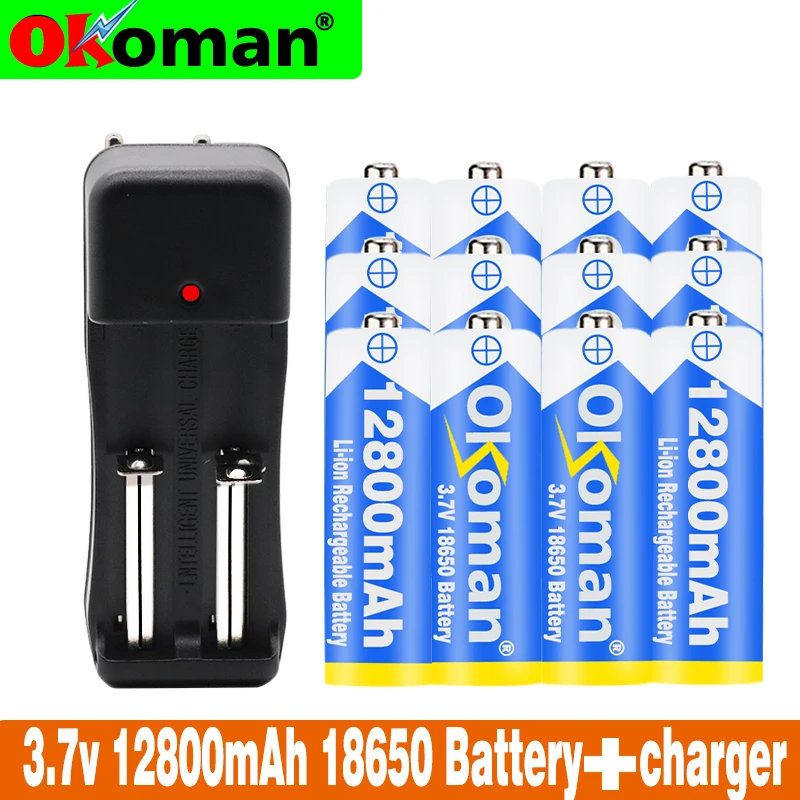 

Large capacity 18650 battery 3.7V 12800mAh rechargeable lithium battery with charger Suitable for LED flashlight toy battery