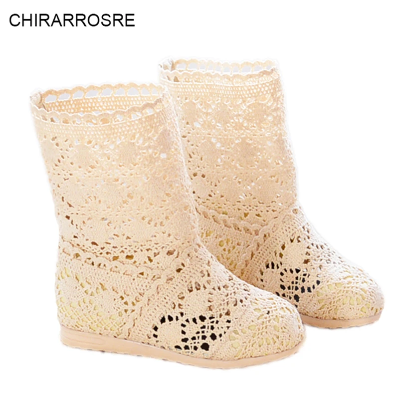 

CHIRARROSE New Fashion Children Hollow Mesh Knitted Summer Boots Kids Girl Knitting Casual Boots Children's Shoes