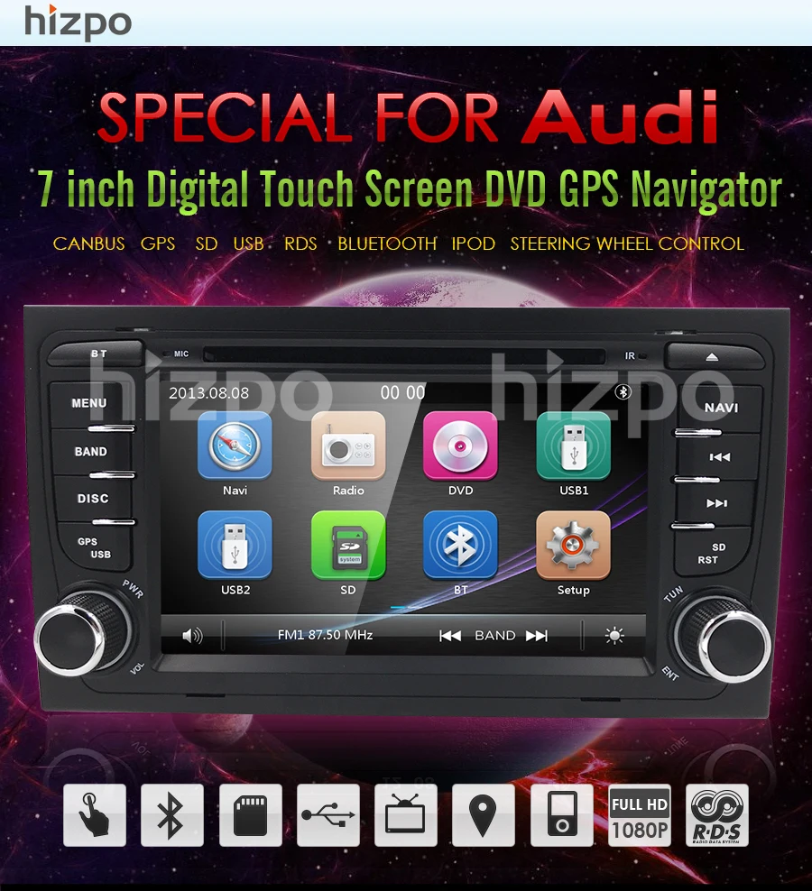 HIZPO 7 дюймов сенсорный экран автомобильный dvd-плеер с экраном для Audi A4 B6 2000-2006 год RS4 сиденье Exeo gps навигации BT DVR камера карта