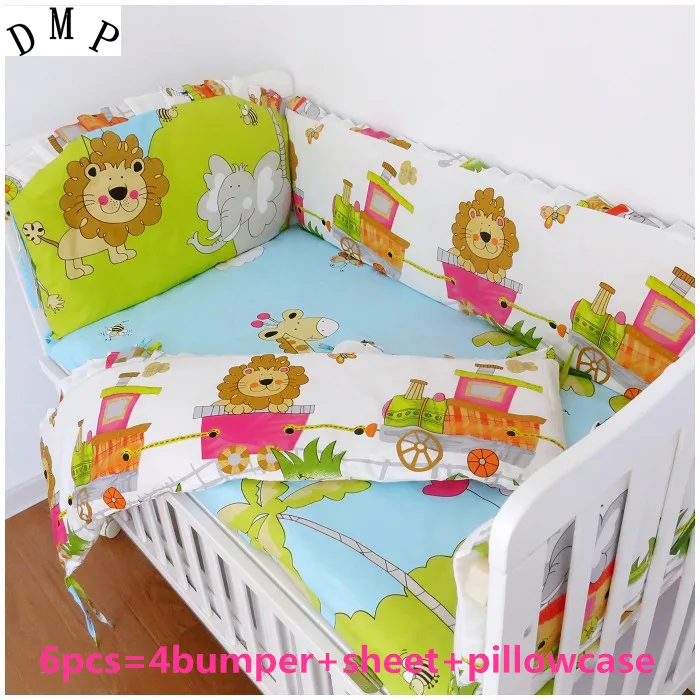 

Promotion! 6PCS Lion Cot Bedding Sets,bed linen crib baby bed set, baby bed set, (bumper+sheet+pillow cover)