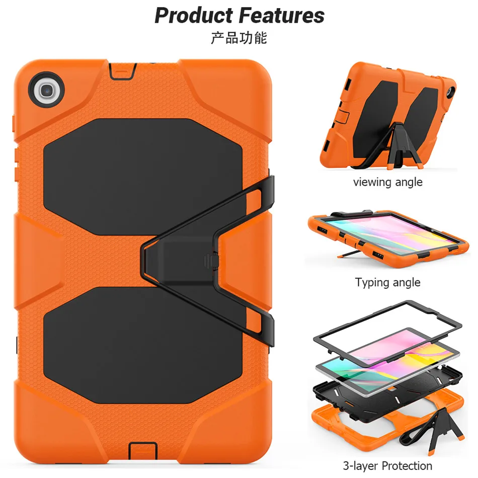 For Samsung Galaxy Tab A 10.1 T510 T515 SM-T510 Tablet Shockproof Hard case Military Heavy Duty Silicone Rugged Stand Cover - Цвет: Оранжевый