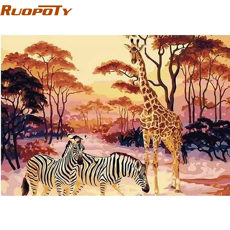 

RUOPOTY diy frame Giraffe Zebra Animals DIY Painting By Numbers Kits Coloring By Numbers Handpainted On Canvas Home Wall 40X50