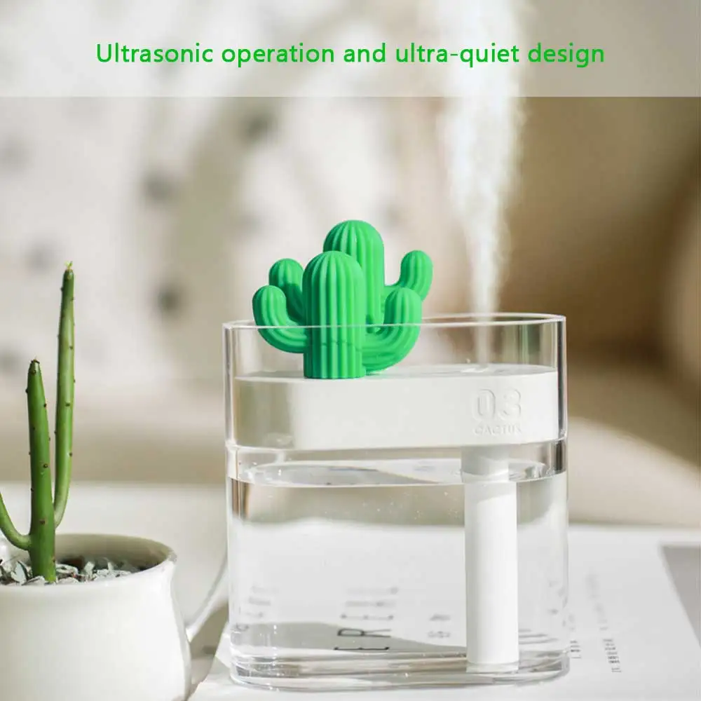 

160ML Ultrasonic Air Humidifier Clear Cactus Color Light USB Essential Oil Diffuser Home Car Purifier Aroma Diffusor Mist Maker