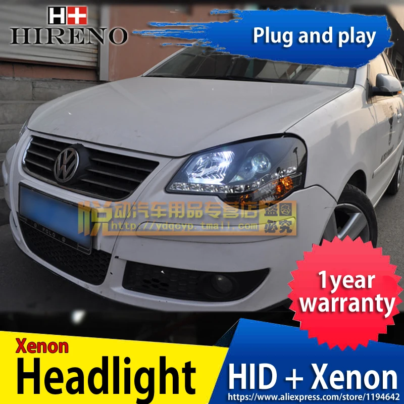Hireno Headlamp for 2005 09 Volkswagen Polo Headlight Headlight Assembly LED DRL Angel Lens